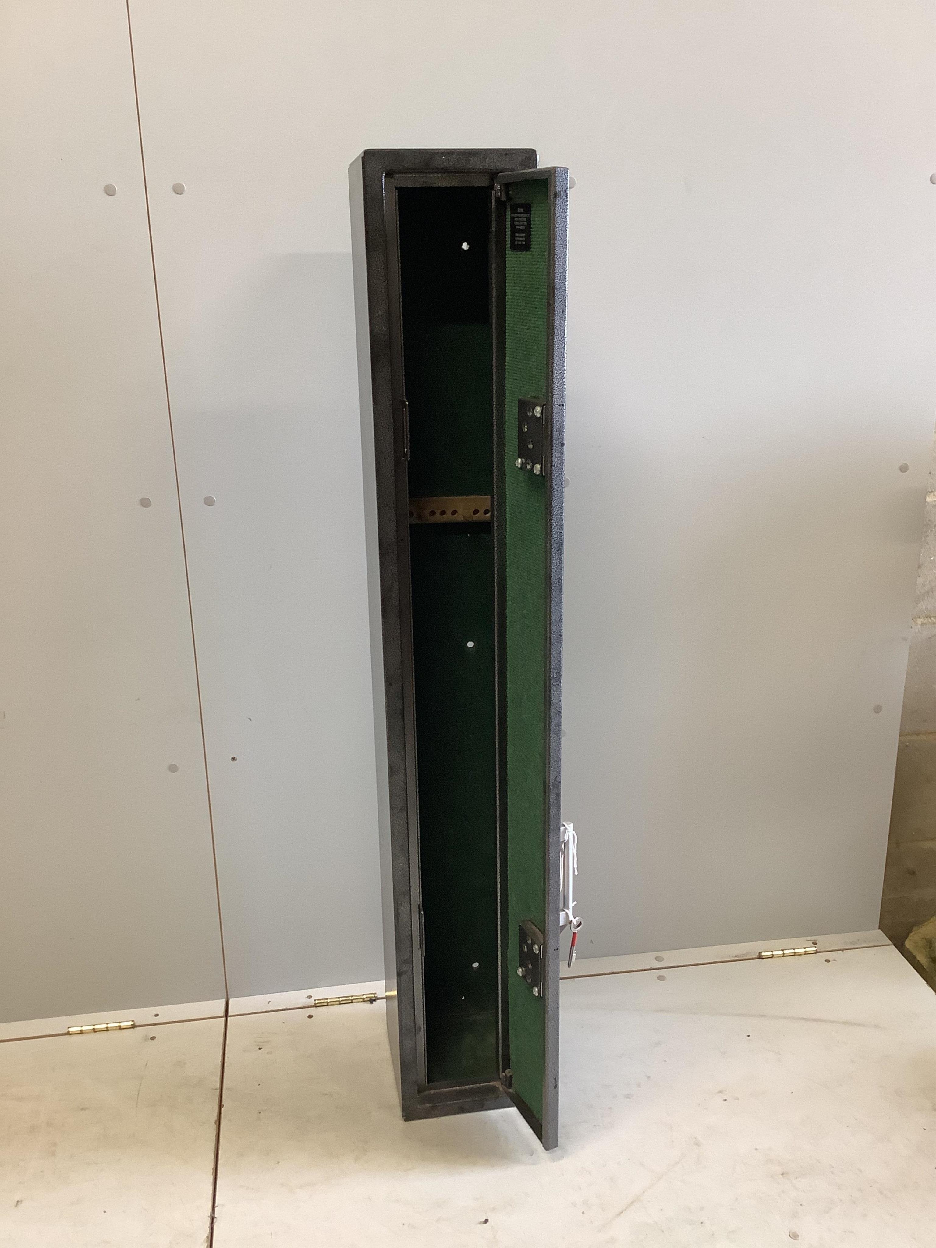 A Boxx twin gun safe with keys, width 20cm, depth 21cm, height 134cm. Condition - fair to good